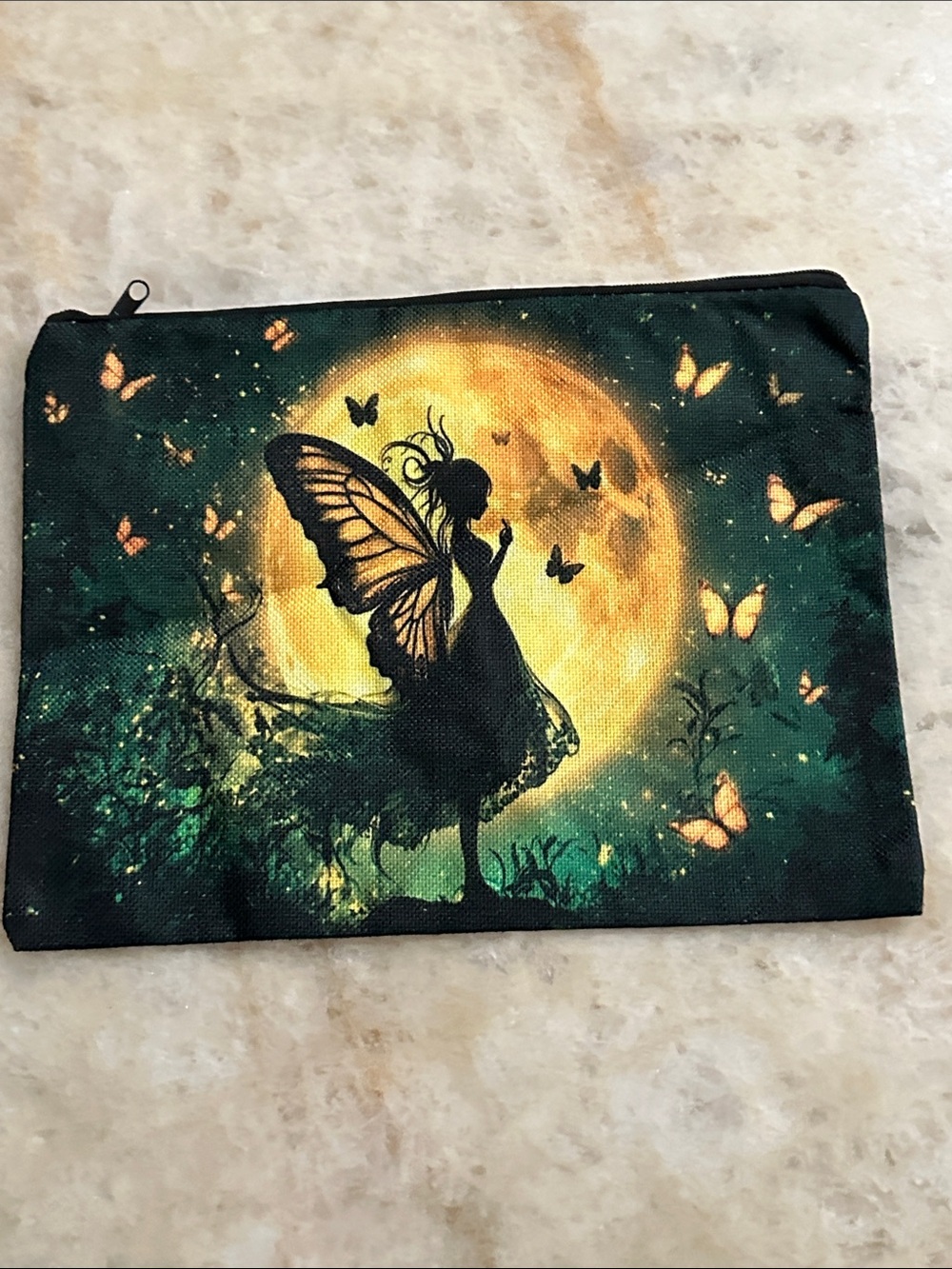Fairy Moon Butterfly Print Cosmetic Pouch - Green and Yellow